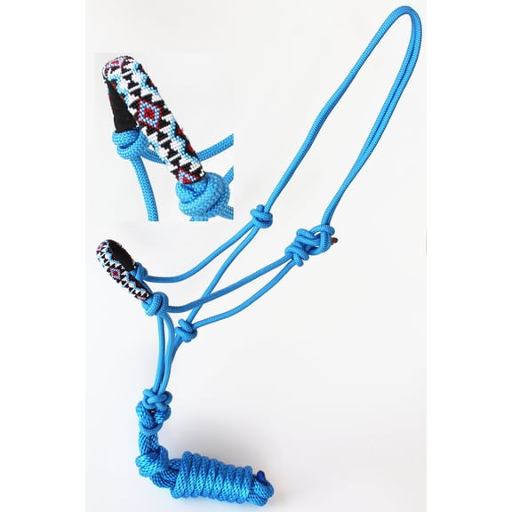 Nylon Horse Braided Rope HALTER Beaded Noseband Lead Rope 606RT07