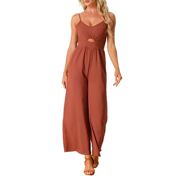 INSPIRE CHIC Women's Casual Sleeveless Cut Out Smocked Loose Wide Leg Romper Summer Jumpsuits