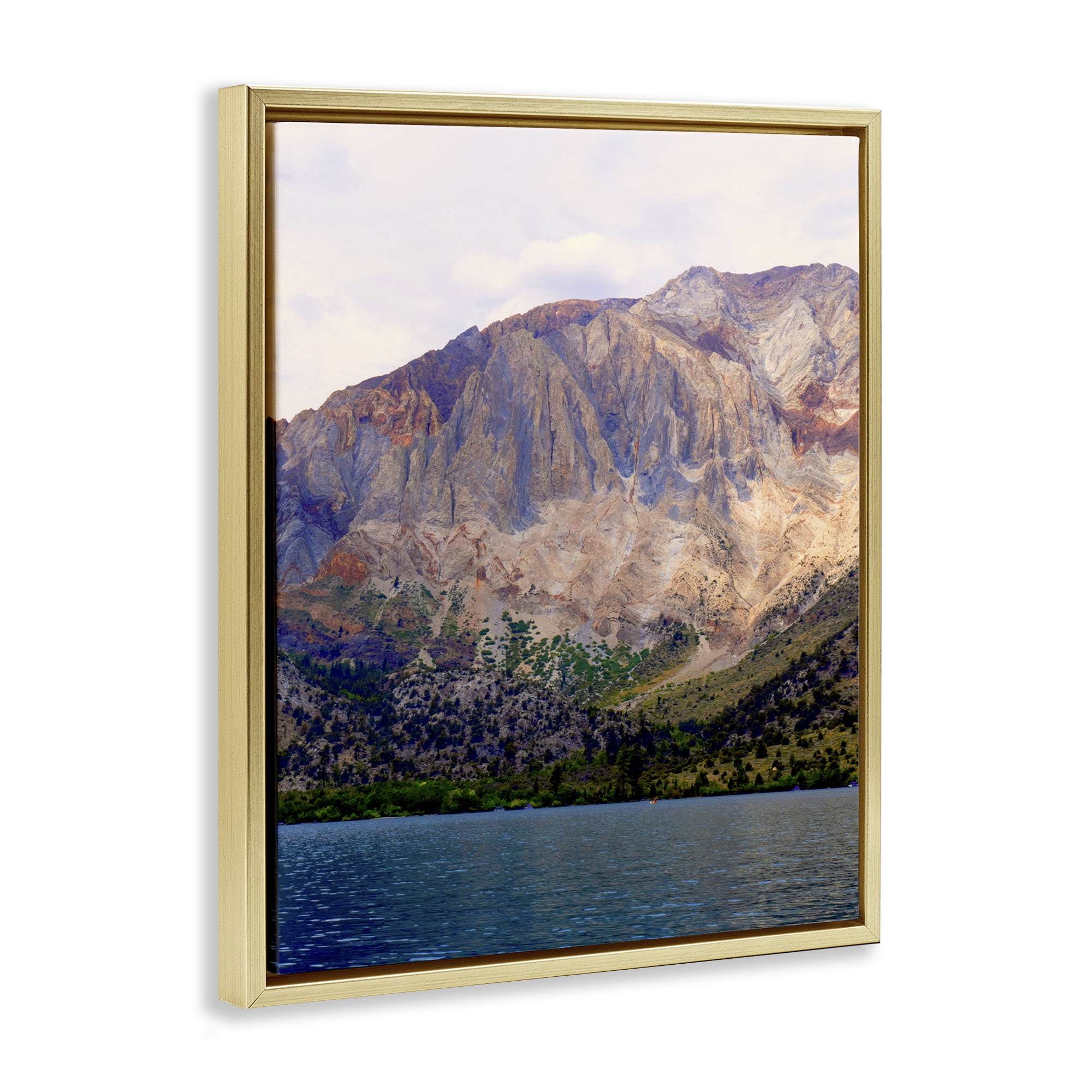 Stupell Industries Serene Lake Beneath Mountains Gold Framed Floater Canvas Wall Art, design by Gemma Bardot