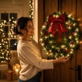 thumbnail image 4 of 16 Inch Pre-Lit Artificial Christmas Wreath with Warm White LED Lights, Red Bow, Pinecones & Berries for Front Door Holiday Decor, 4 of 8