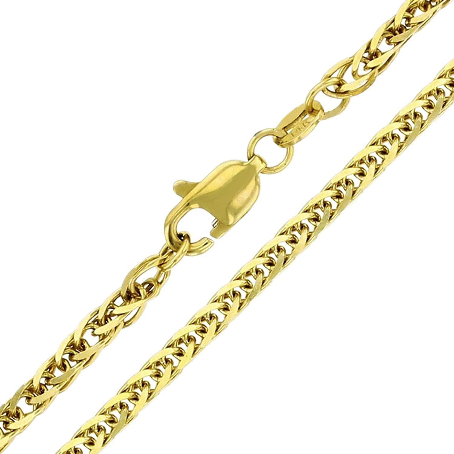 Chain Style Spiga Chains Diamond-cut Polished Solid 16 in 14K Yellow Gold 1.0mm Wheat Chain Wheat