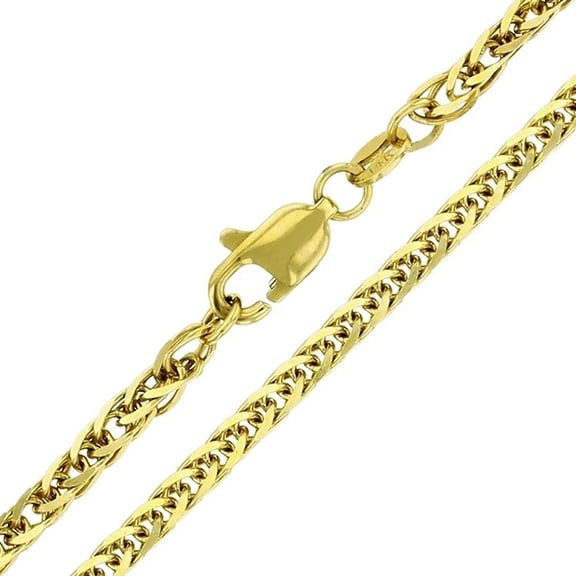 14K Yellow Gold Square Wheat 2mm Diamond Cut Chain, FREE Microfiber Cloth, Braided Spiga Link Mens Womens Necklace, Giorgio Bergamo 16