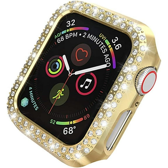 KOMI Compatible for Apple Watch 40/44mm 42/38mm Double Row Diamond PC Plating Bumper Case Bling Crystal Diamonds Shiny Glitter Frame Hard Protective Cover for iWatch SE Series 6 5 4 3 2 1 Gold