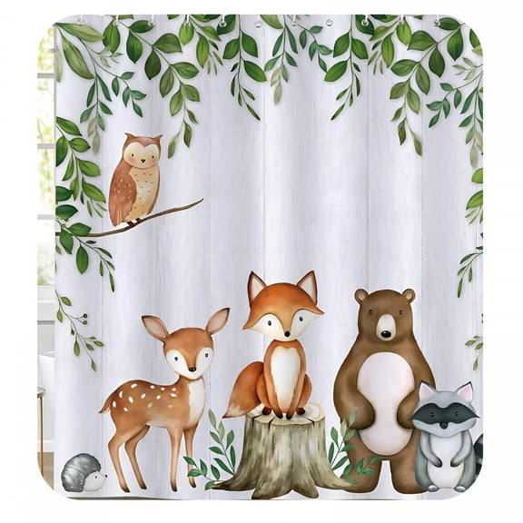 AUQ 2026 New Woodland Animals Shower Curtain for Kids Forest Animal Green Leaves Decorative Bath Curtain,Kids Shower Curtains,72 X 72 Inch Polyester Fabric Waterproof Bathroom Curtain with 12 Hooks