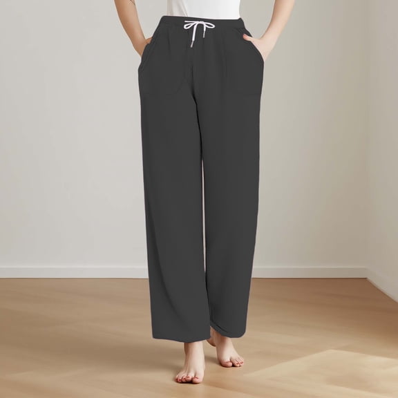ylioge Fleece Pajama Pants for Women with Pockets and Drawstring Elastic Waist Straight Leg Solid Color Thermal Warm Loungewear Homewear Pajamas Pant