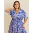 thumbnail image 5 of Women's Plus Size Smocked Printed Half Sleeve Midi Dress 100% viscose Fabric Breathable All Day Comfort And Style, 5 of 9