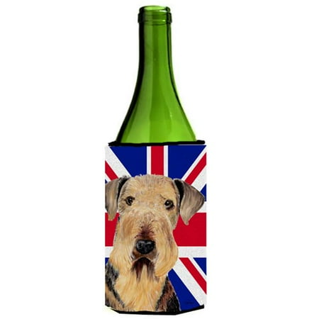 

Airedale With English Union Jack British Flag Wine bottle sleeve Hugger - 24 Oz.