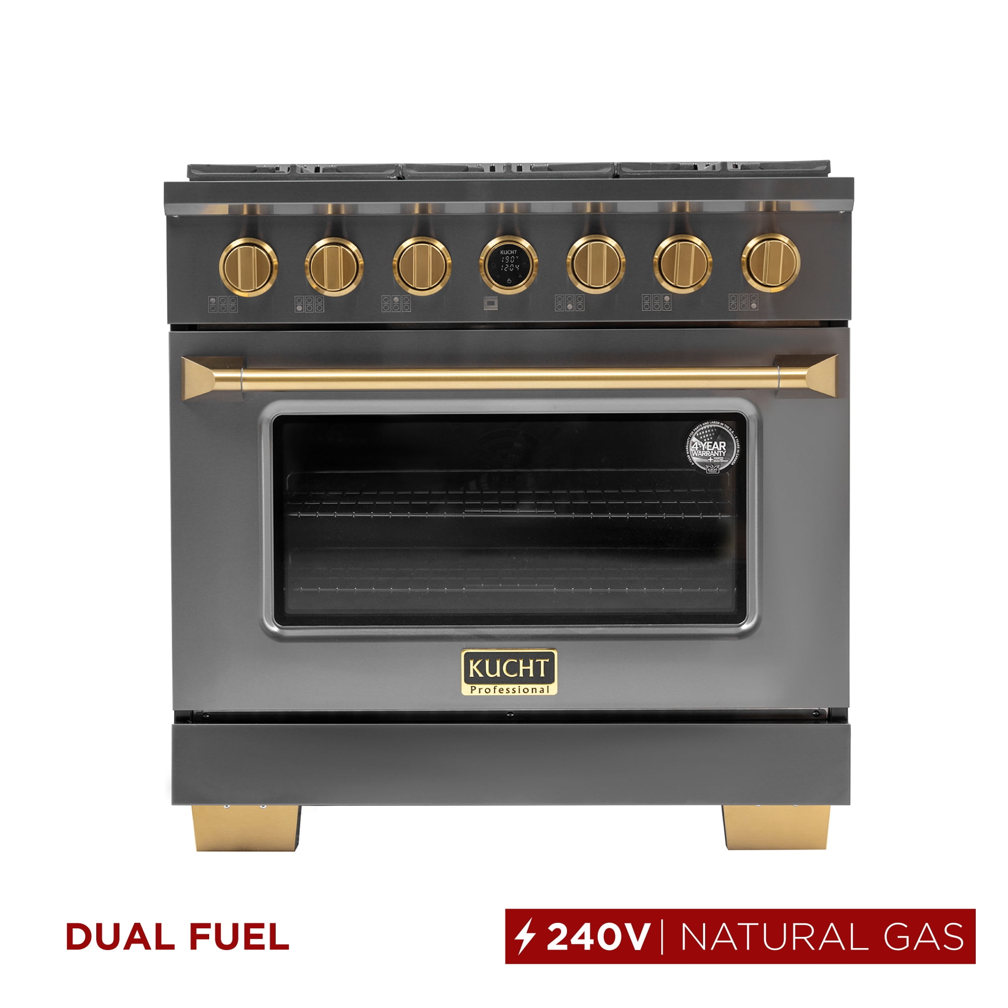 36 in. 5.2 cu. ft. Dual Fuel Range for Natural Gas in Dark Stainless Steel.