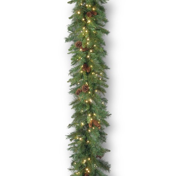 CC Christmas Decor 9' Pre-Lit Mixed Cones Artificial Christmas Garland – Warm White LED Lights