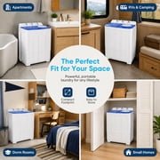 TABU 16.5lbs Portable Washing Machine, Electric Twin Tub Wash&Spin Combo,Semi-Automatic Washer,White&Blue