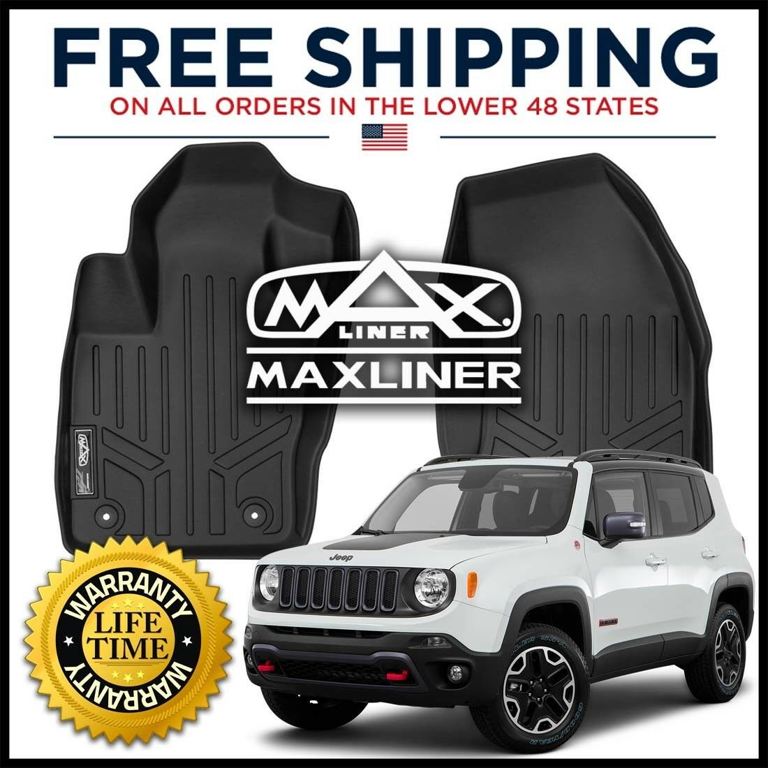 MAXFLOORMAT Front 1st Row Floor Liner Mats Black for 20152020 Jeep