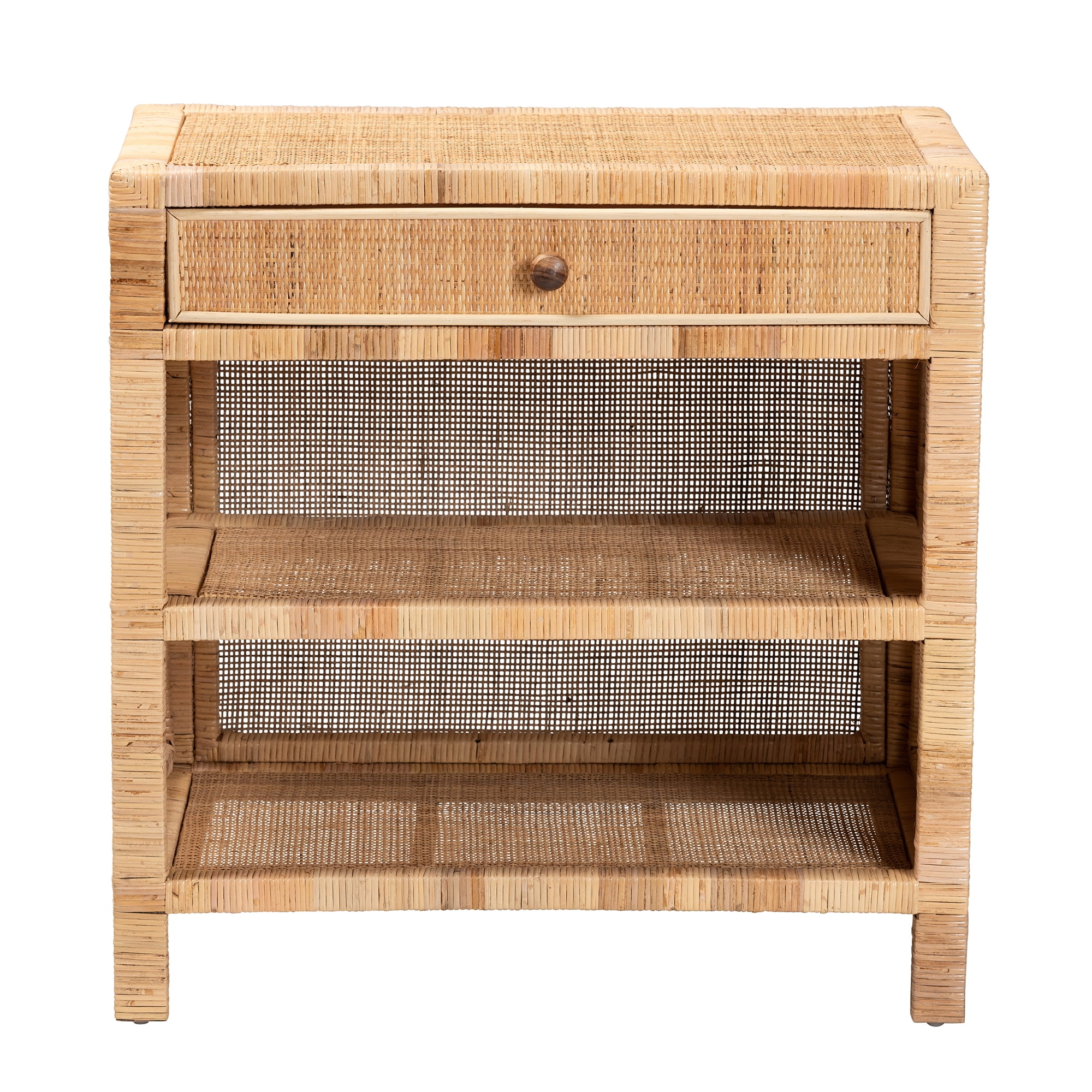 bali & pari Bella Modern Bohemian Brown Mahogany Wood and Rattan 1-Drawer Console Table