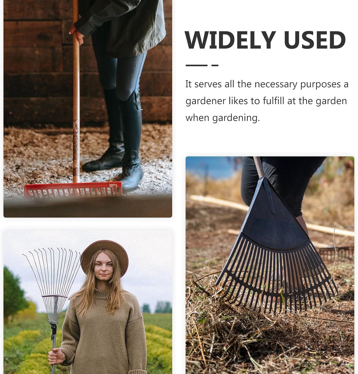 Stainless Steel Hand Rake, with 8 toothed blades, for loosening soil and collecting leaves, heavy-duty lawn rake, for yard cleanup and gardening work