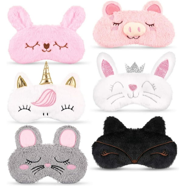 Juego de máscaras para dormir con forma de animal de peluche, 6 unidades, máscaras de ojos de dibujo