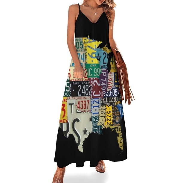 Vestido sin mangas con matrícula vintage de EE. UU., vestido de mujer, ropa de mujer, vestidos elegantes para mujer
