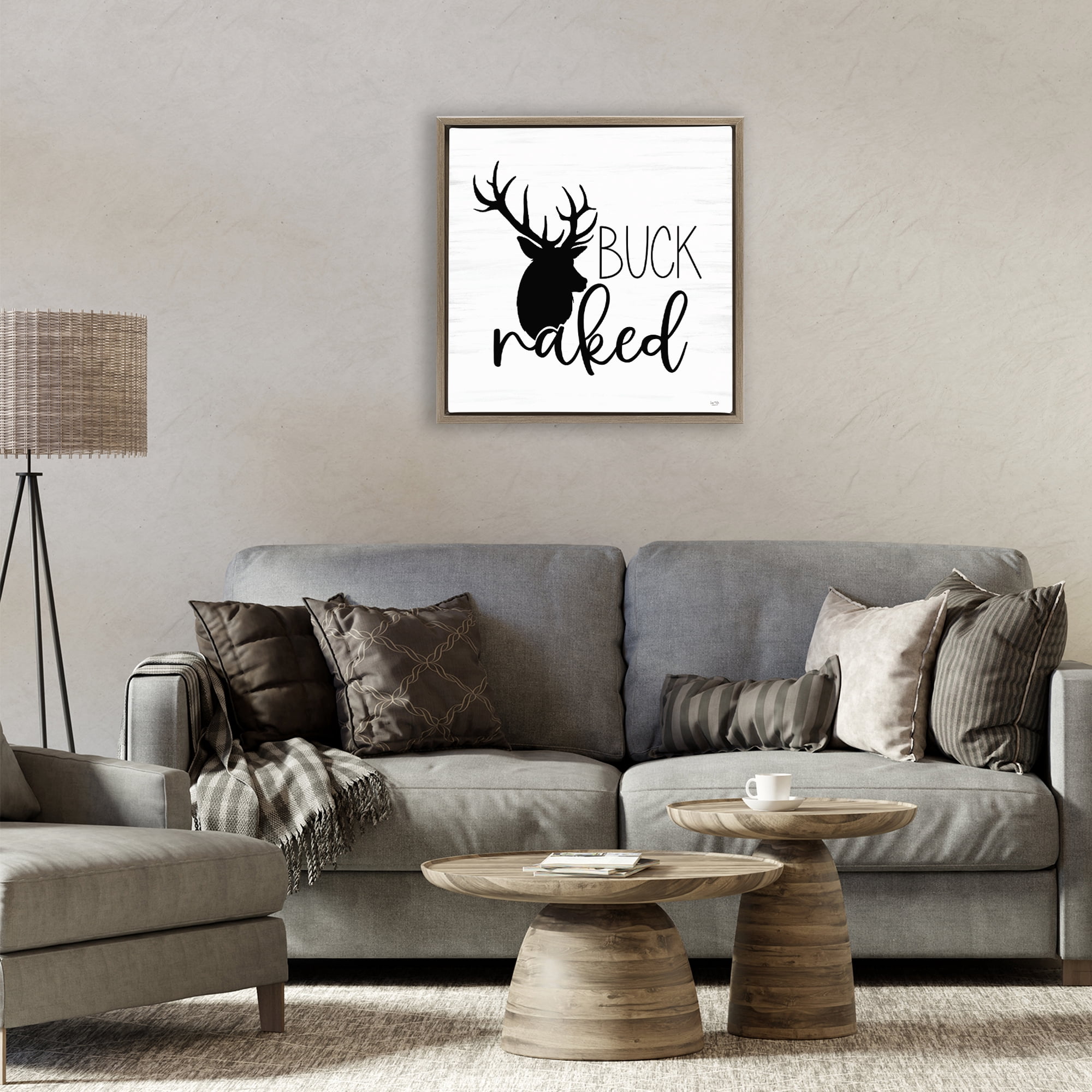 Stupell Industries Buck Naked Silhouette Brown Framed Floater Canvas Wall Art, design by Lux + Me Designs