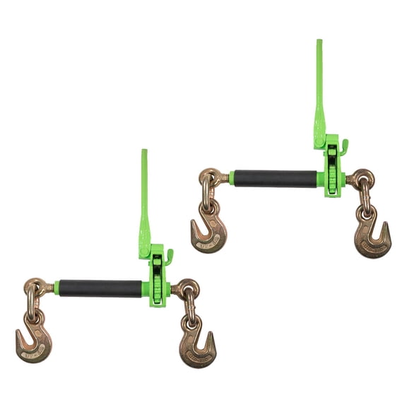 2 Pack 1/2" - 5/8" Hi-Viz Green Heavy Duty Folding Handle Ratchet Load Binder w/Grab Hook 18,100 lbs WLL | Tie Down Hauling Chain Binders for Flatbed Truck Trailer