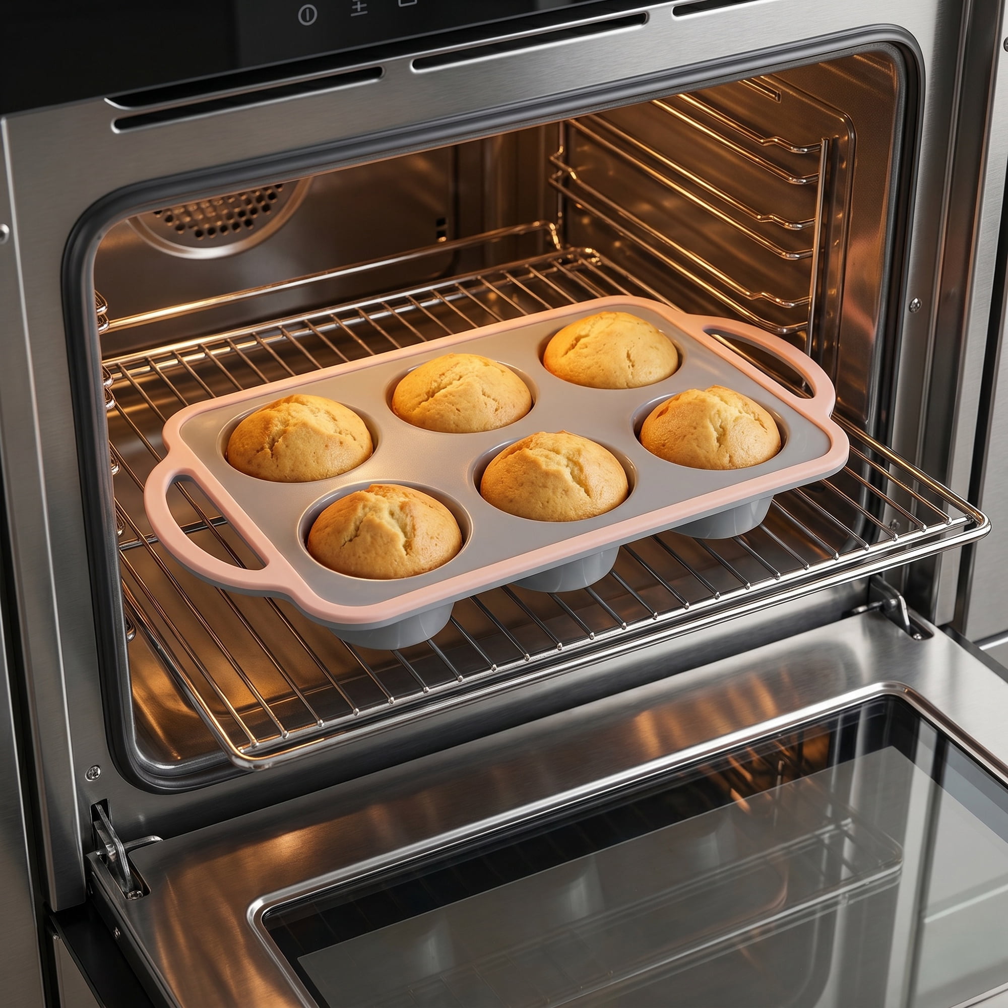 Unique Bargains Baking Pan 12-Cup Nonstick Silicone Tray with Dual Handles Gray/Pink 12.8"x7.1"x1.5"