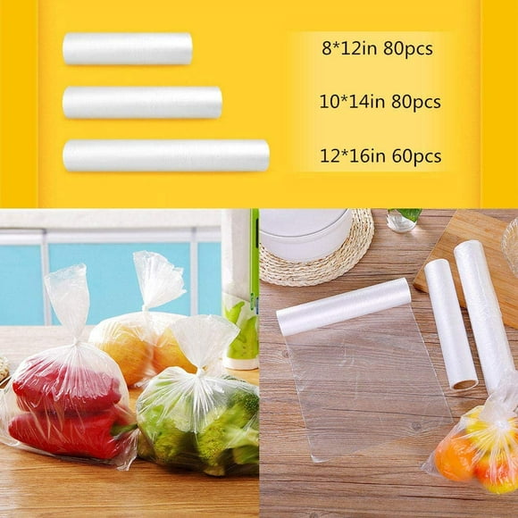 Food Storage Bags, Clear Plastic Produce Bags on a Roll, Durable Plastic Bags for Bread Fruits Vegetable Bags/Roll