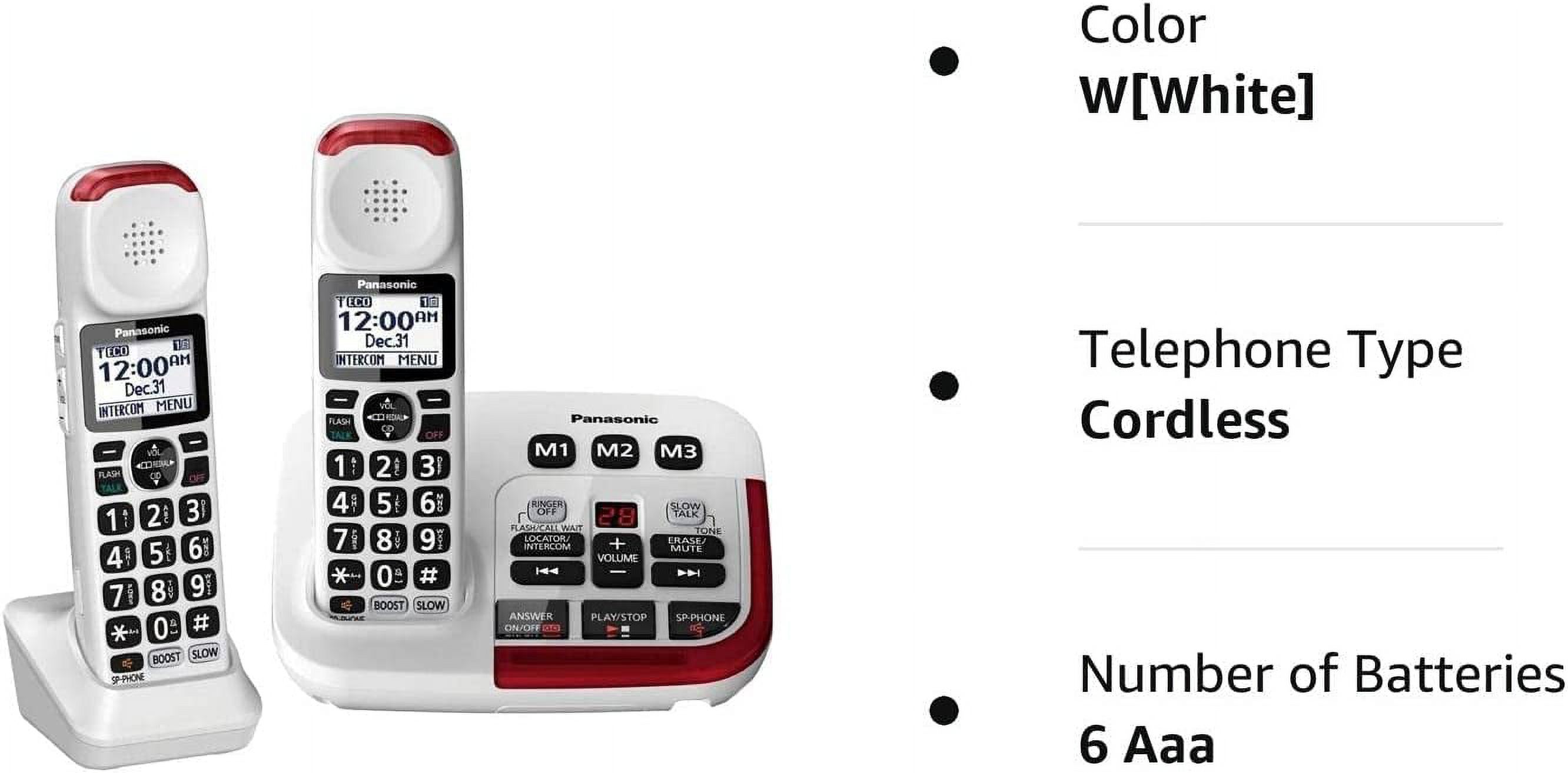 Panasonic KX-TGM420W (1) KX-TGMA44W Amplified Cordless Phone with Digital  Answering Machine and Voice Volume Booster upto 40 dB (2 Handsets) 