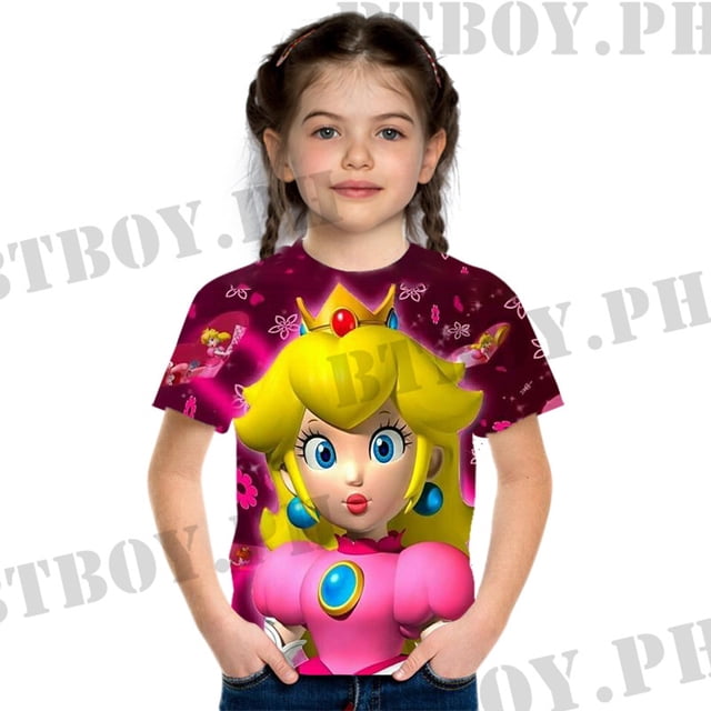 Camiseta Super Princess Peach-MARIO Niñas Impresión De Moda Lindo Rosa 3-14 Años Camisa De Niño Verano Manga Corta Cuello Redondo Top Fiesta Cumpleaños