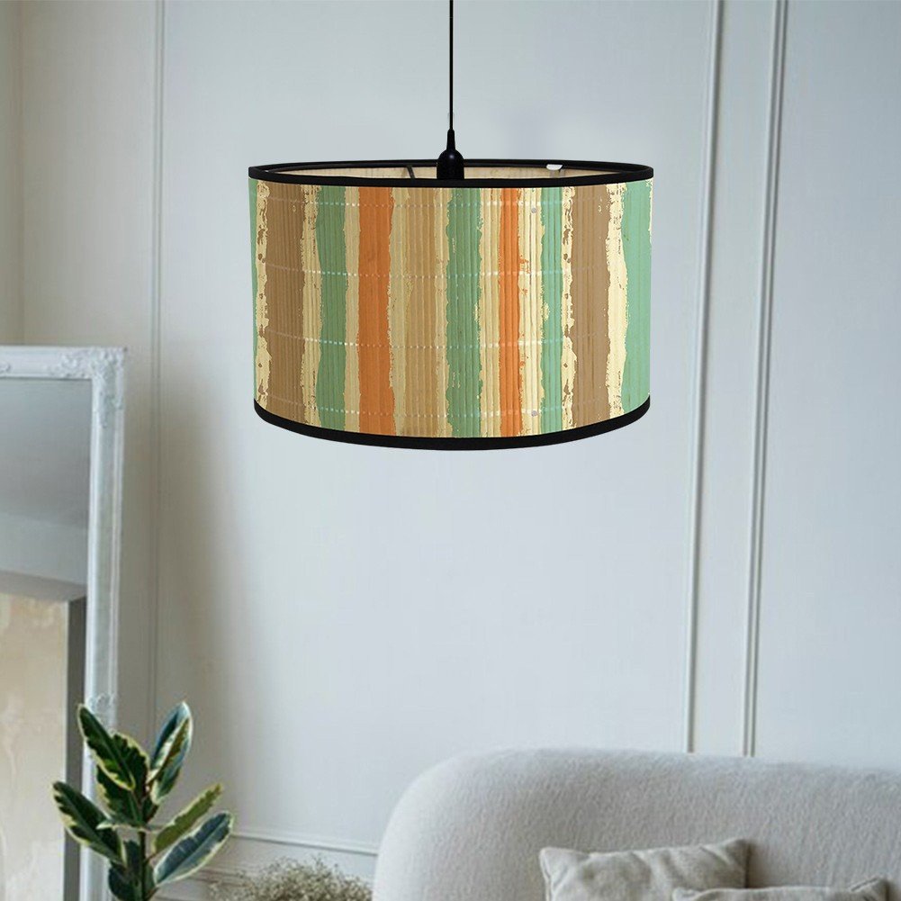 Bamboo Lamp Shade, Vintage Drum Lampshade Chandelier Lamp Cover Replacement Light Accessory for Pendant Floor Light