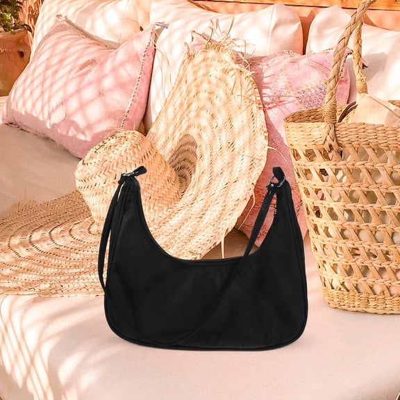 HONMEET 1Pc Trendy Black Lady Shoulder Bag Medium Size Portable Pouch