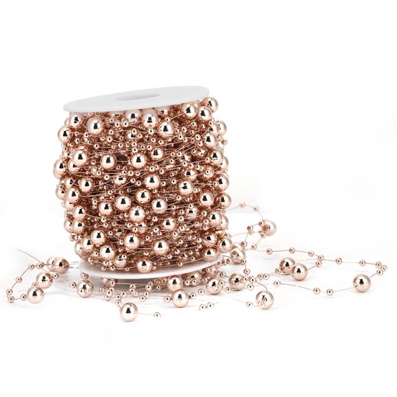 30M Rose Gold ABS Imitation Pearl String Beads Chain,Smooth Round Beads Beaded Spacer Beads Gold Metal Beads for DIY Craft Garland Wedding Centerpieces Party Supplies
