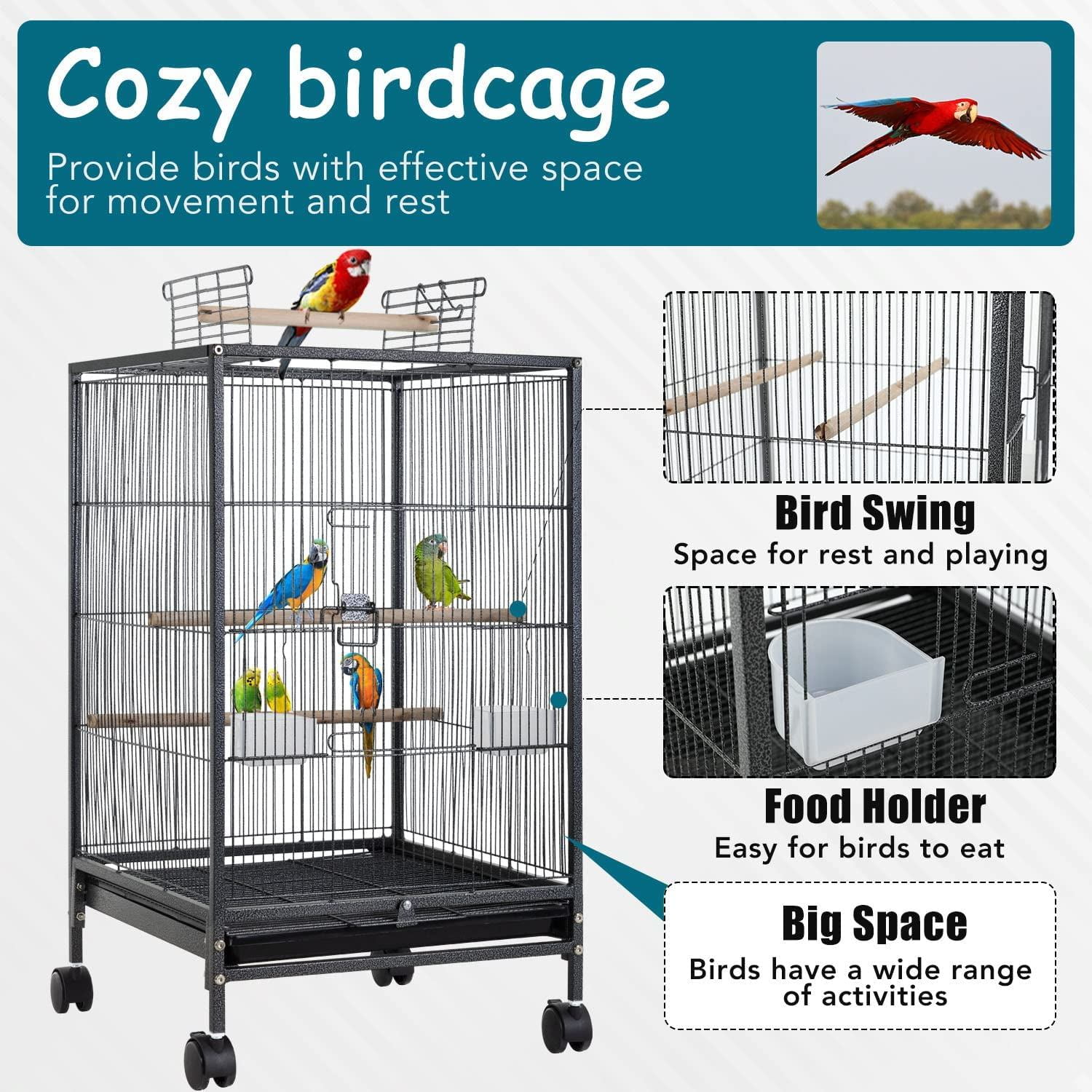 YRLLENSDAN Large Bird Cage for Parakeets, Heavy Duty 35 inch Height Bird Cages with Stand for Cocktails Parakeet Parrot Cage Birdcage for Parrots Conure Lovebird Cockatiel