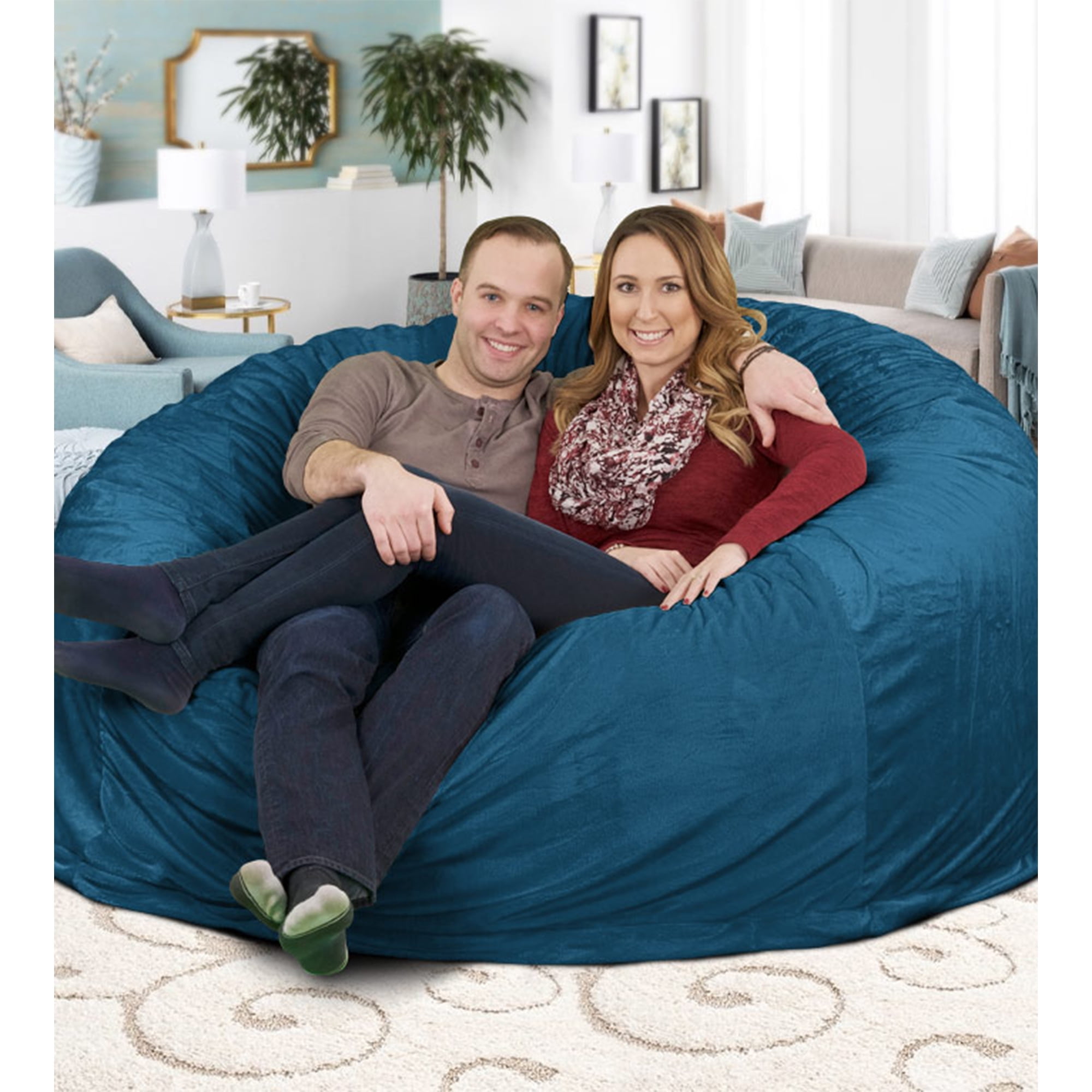 Ultimate Sack 6000 6 Foot Pre Filled Fur Bean Bag with Footstool, Cloud