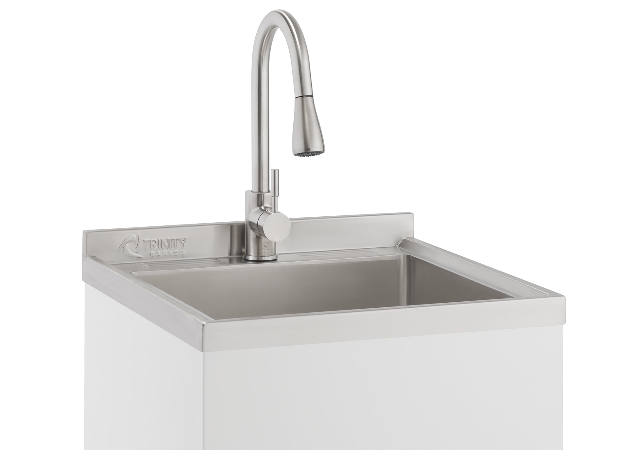 TRINITY BASICS | 18x16x13 Basin | Stainless Steel Utility Sink | NSF | w/ Pull-Out Faucet | White