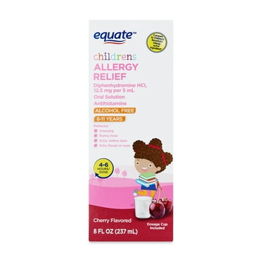 Equate Children's Diphenhydramine Allergy Relief Oral Solution, 12.5 mg, Cherry Flavor, Ages 6 to 11 Years, 8 fl oz, Compare to Children's Benadryl® Allergy Active Ingredient