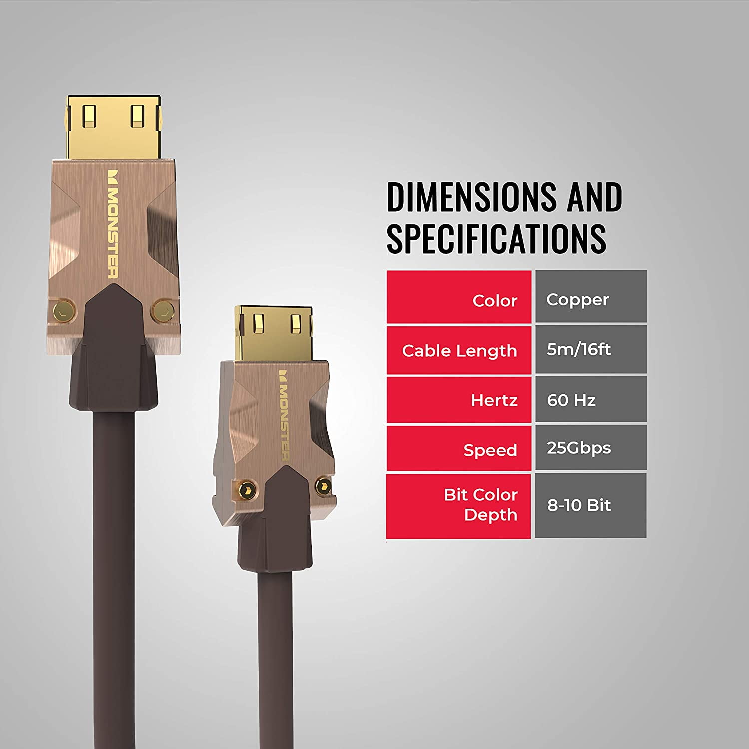 Monster M-Series 2000 Certified Premium HDMI 2.0 4K 60Hz, 25 Gbps, Zinc Alloy Connector, Vgrip, Braided Jacket