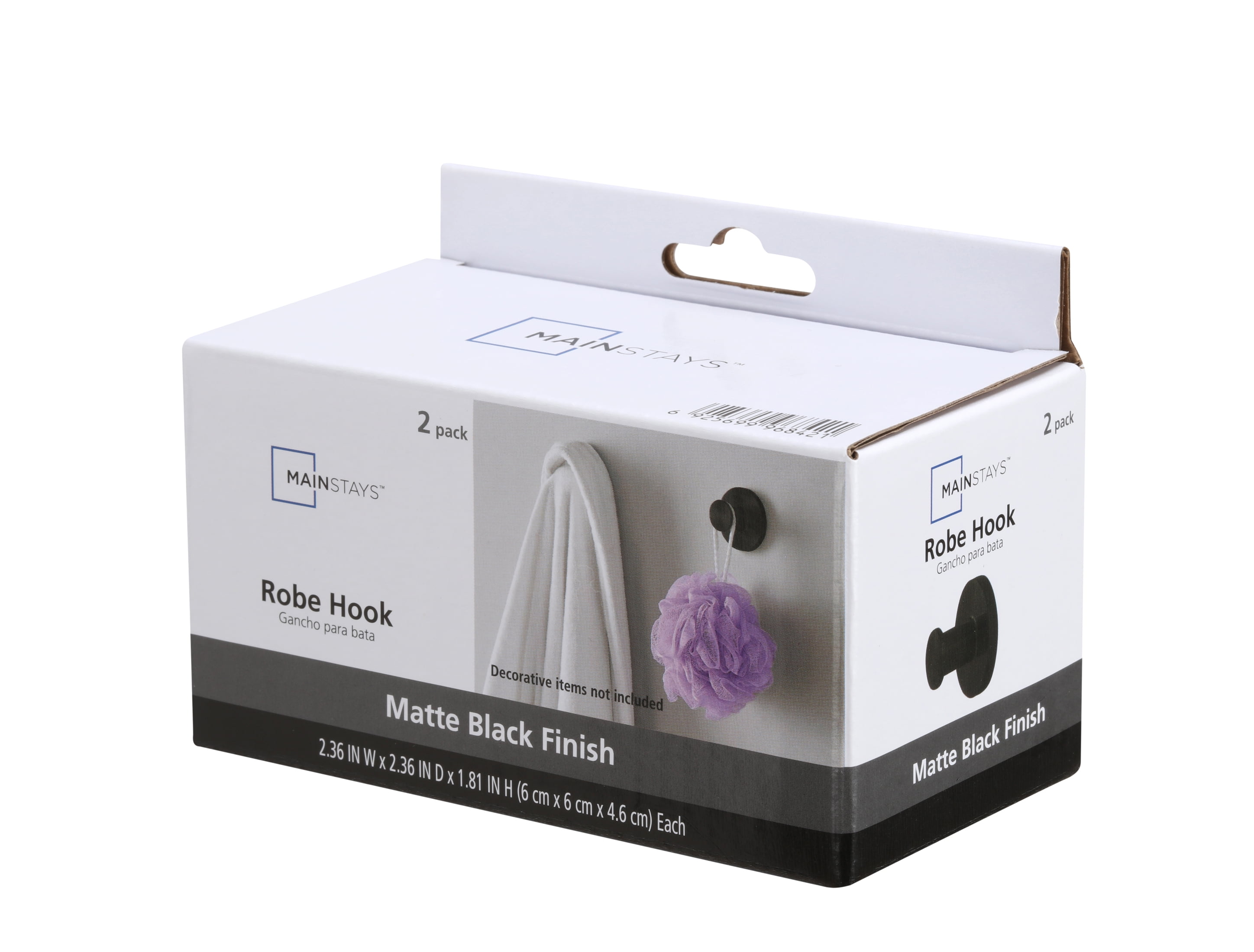 (2 pack) Mainstays Modern Round Robe Hook in Matte Black, 2 Pack