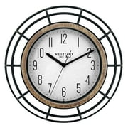 Mainstays Modern 12" Black Metal and Wood Wall Clock  Sleek Timepiece for Stylish Homes