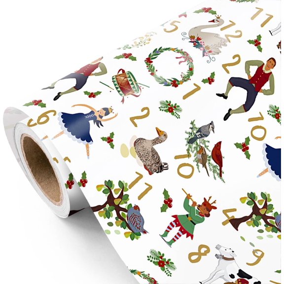 NeoMart- Christmas Wrapping Paper - Mini Roll - 17 Inch x 16.5 Feet - 12 Days of Christmas Countdown Wrapping Paper for Xmas Holiday, Party Celebration