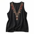 thumbnail image 6 of Women's Linen Embroidered Sleeveless V Neck Loose Tank Top Casual Blouse for Summer Layering, 6 of 8