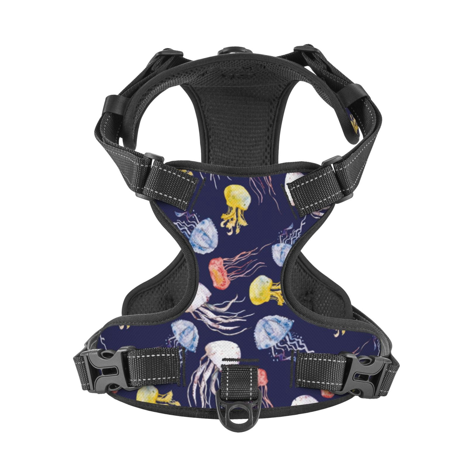 Kdxio Colorful Jellyfish Print No Pull Dog Harness Adjustable Reflective Oxford Easy Control Medium Large Dog Harness for Training and Everyday-Small