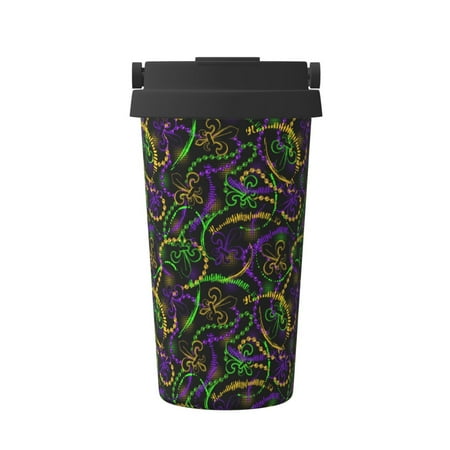 

Matuu Neon Mardi Gras for Insulated Coffee Mug Reusable Travel Coffee Cup Spill Proof 16oz Stainless Steel Coffee Cups for Hot/Ice Coffee Tea