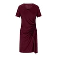 thumbnail image 5 of ClodeEU Women's V Neck Ruched Wrap Dress,Short Sleeve Bodycon Casual Party Dress Wine,Women's Plus XL, 5 of 5