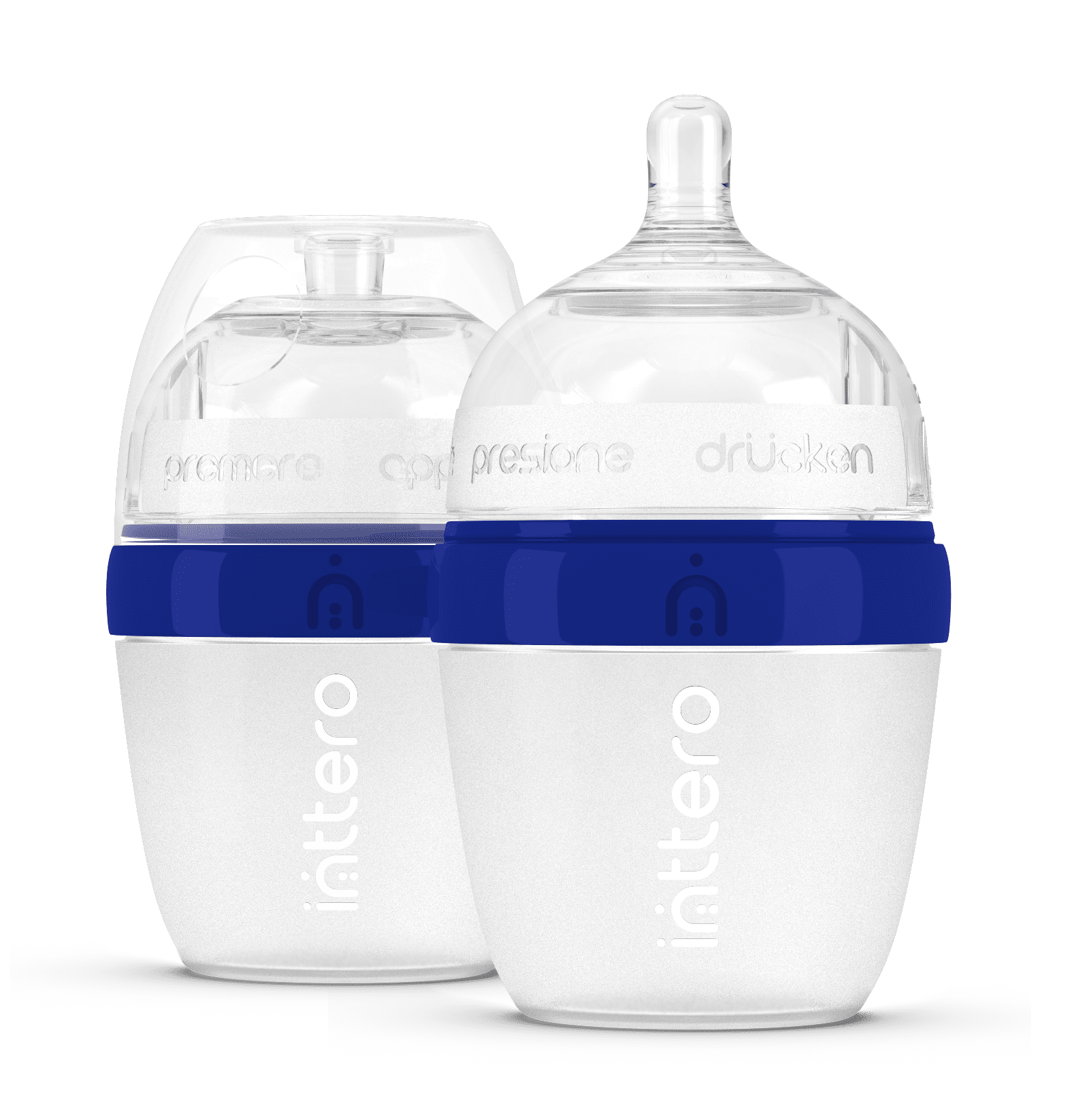 Inttero Pre-loadable Anti-Colic Baby Bottle, 6oz, 2-Pack, Modern Blue