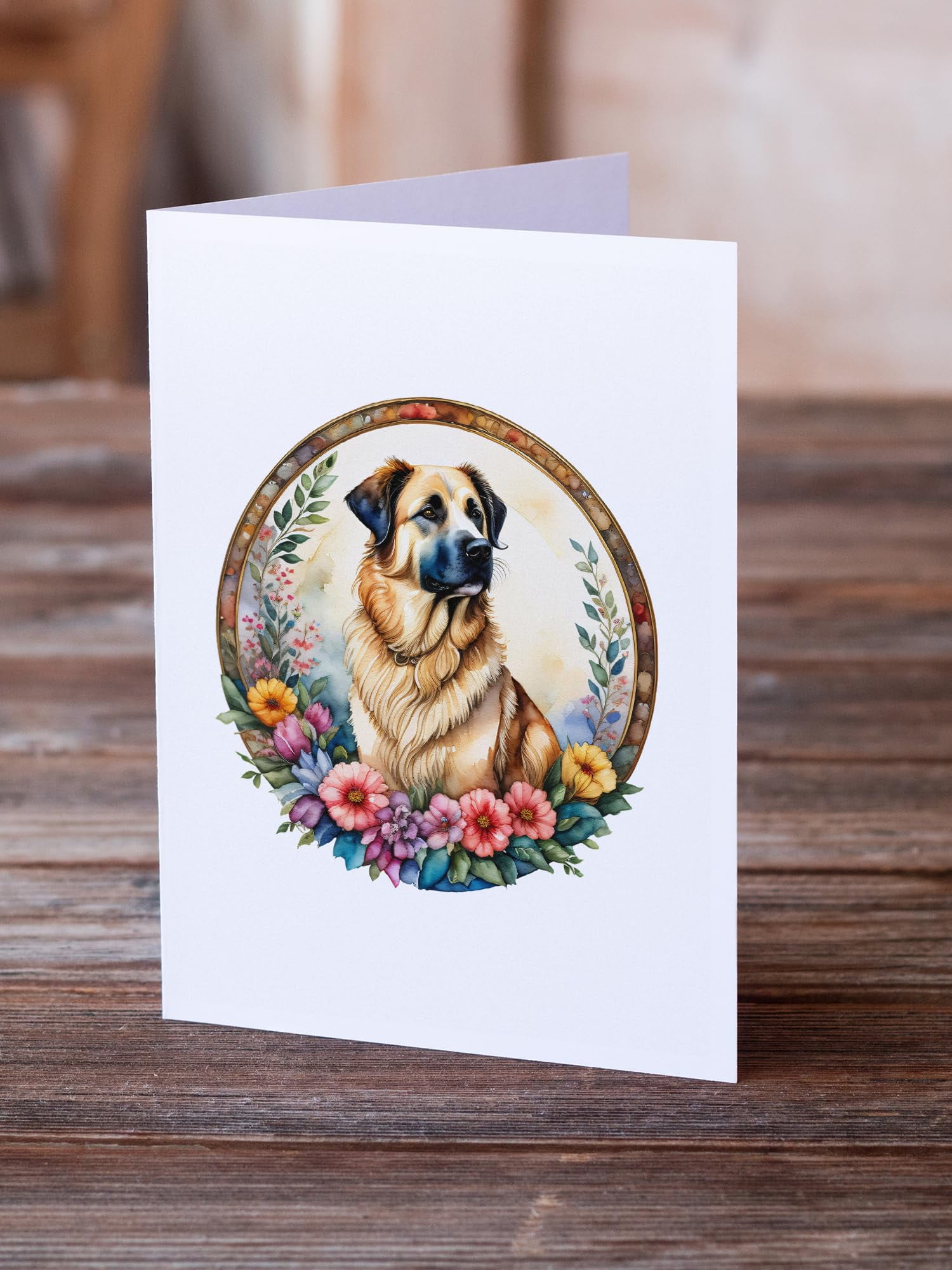 Anatolian Shepherd Dog and Flowers Greeting Cards and Envelopes Pack of 8 7 in x 5 in