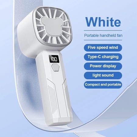 JELLOO Portable Handheld Fan with Digital Display 5 Speeds Adjustable Mini Personal Fan High Speed Cooling USB Rechargeable Personal Hand Held Turbo Fans for Women Men Indoor Outdoor Travel
