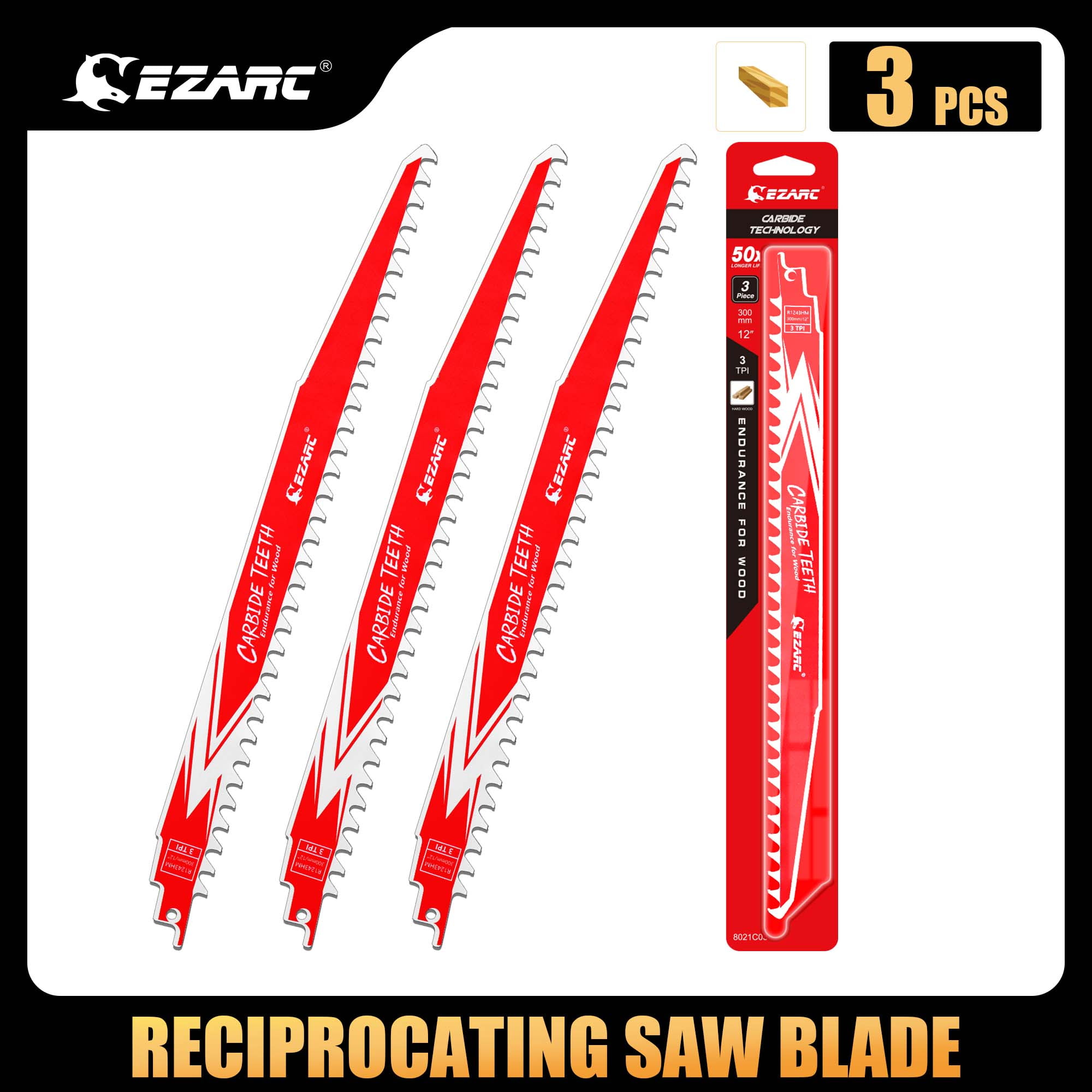 EZARC Carbide Reciprocating Saw Blade R1243HM Endurance for Hard Wood