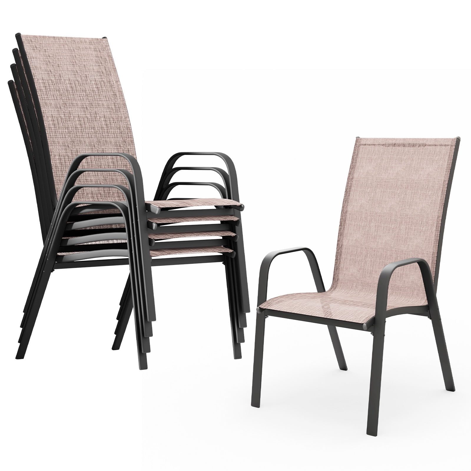 FUNDAZE Outdoor Dining Chairs Set of 4, Patio Dining Chair Stackable Armrest Patio Chairs Space Saving for Garden Backyard Deck, Brown