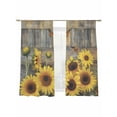 thumbnail image 2 of Sunflower Semi Sheer Curtains 63 Inch Length 2 Panels Set,Spring Yellow Floral Rustic Butterfly Wood Grain Sheer Kitchen Curtain Privacy Voile Window Curtain for Living Room Bedroom Rod Pocket Drapes, 2 of 7
