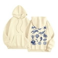 thumbnail image 4 of Wang6 White Graphic Hoodies for Womens Causal Loose Fit Back Sea Creatures Printed Pullover Sweatshirts Trendy Fall Long Sleeve V Neck Tops with Pockets Light Yellow L, 4 of 4