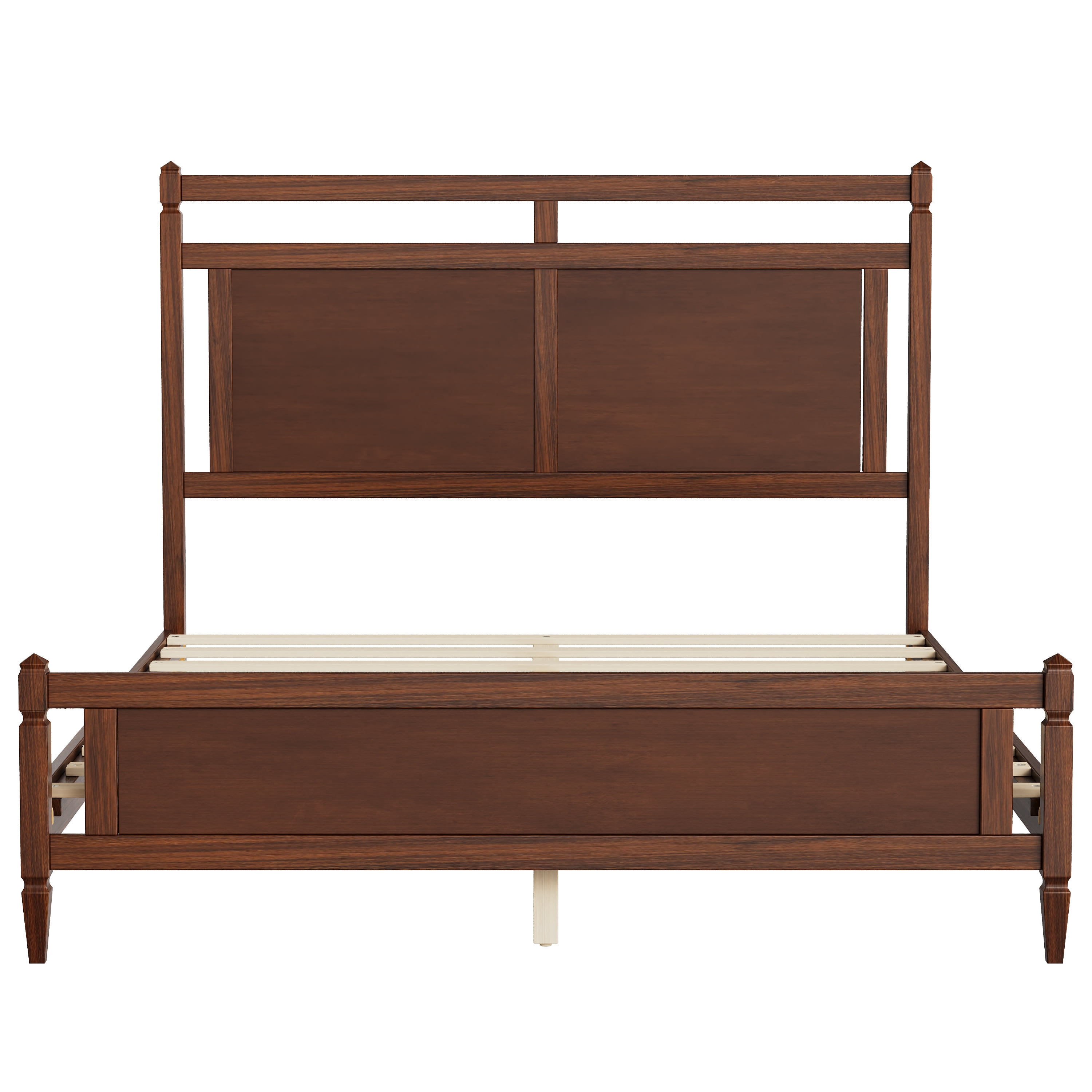 Euroco Modern Wood Queen Size Platform Bed, Mid-Century Bed Frame with Panel Headboard, No Box Spring Needed, Dark Walnut