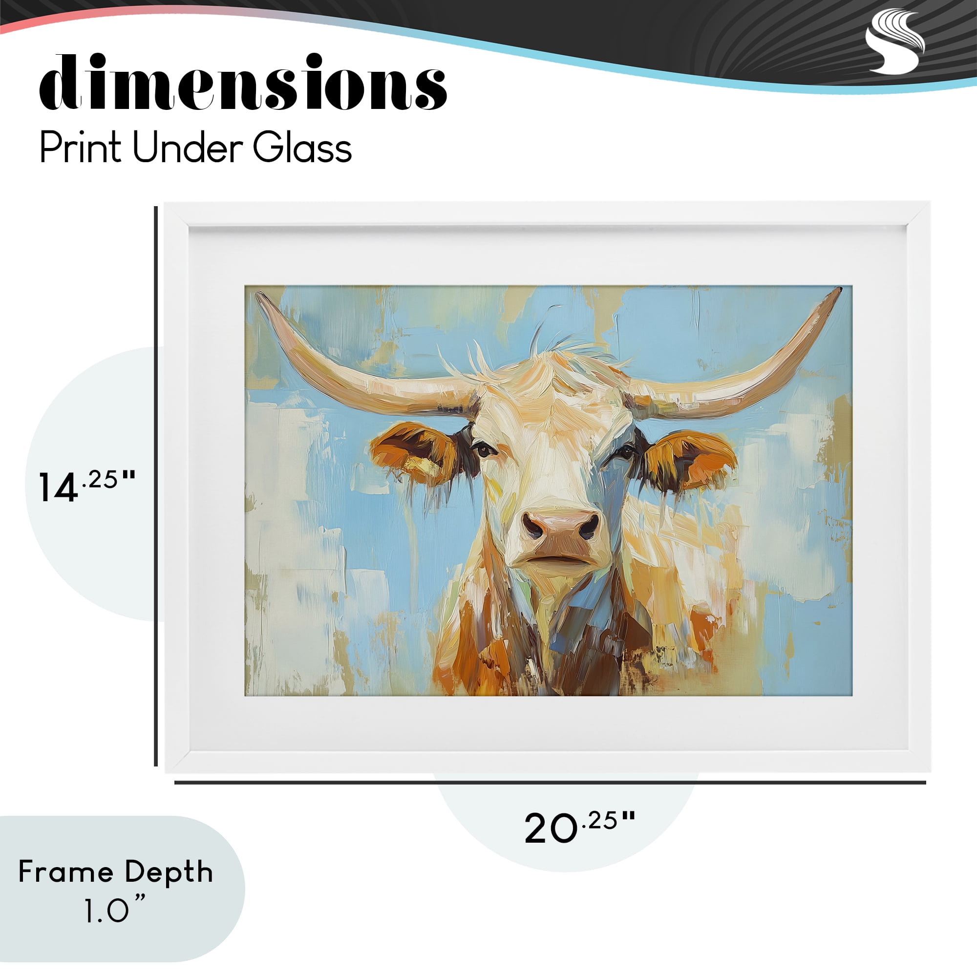 Stupell Industries Abstract Texas Longhorn White Framed Print Under Glass, design by Tina LeCour