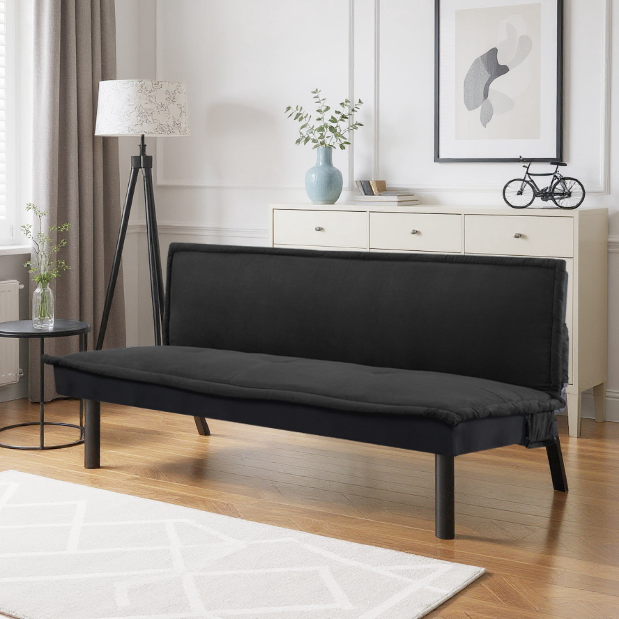 Gewnee Futon Sofa Bed,Modern Velvet Convertible Sofa Bed with 3 Adjustable Backrest Angles,Loveseat Sleeper Couch for Living Room Apartment Furniture.Black